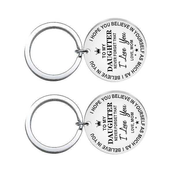 2 st Nyckelringar med Brev till Min Dotter-tryck, Rund Hängsmycke i Rostfritt Stål, Nyckelring, Hantverksprydnader, Födelsedagspresent Silver 3cm