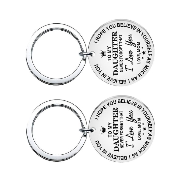 2 stk Fødselsdagsgave Nøgleringe Brev Til Min Datter Trykning Nøgleholder Rund Vedhæng Rustfrit Stål Nøgleringe Håndværk Ornamenter Silver 3cm