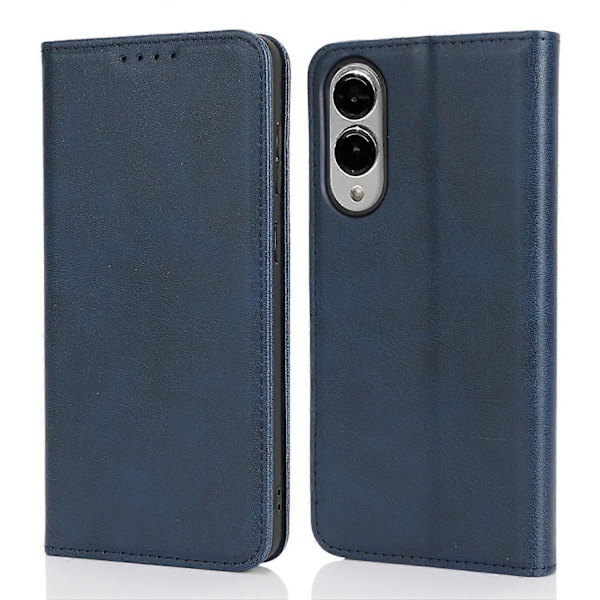 Til Samsung Galaxy S25 Edge Etui PU Læder Kalvepræget Magnetisk Lukning Smartphone Cover - Mørk Light Brown