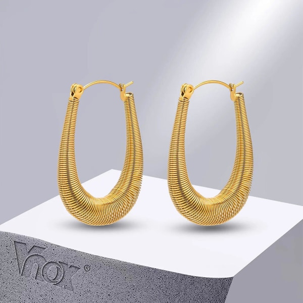 Stora U-formade bågeörhängen för kvinnor, tvinnade huggies i rostfritt stål, snygga läckra metallbågar smycken