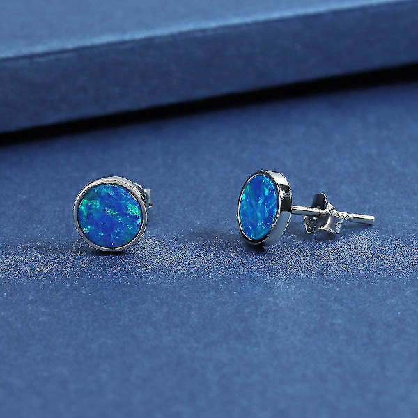 Blå Opal Ørestikker 925 Sterling Sølv Små