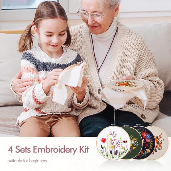 4-delt broderisæt til begyndere, blomstermønster