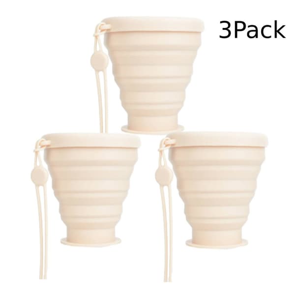 Vikbara vattenflaskor (3-pack) – Portabla teleskopiska munsköljkoppar för utomhuscamping. Off-white