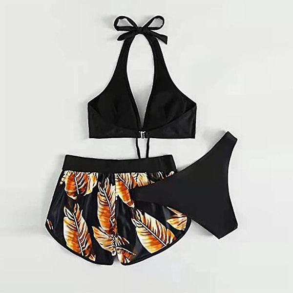 Dam Floral Halterneck Kit Baddräkt Badkläder Shorts Trosa Swim Beach Set Yellow M