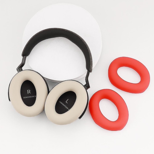 1 Par Silikon Øreputer for Sennheiser MOMENTUM 4 Trådløse Bluetooth Hodetelefoner Myke Putene - Beige Red Style A