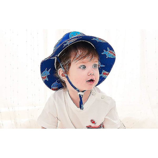 Barnhatt Justerbar Solhatt Andningsbar Strandhatt För Pojkar Flickor_ll Shark 2-6 Years