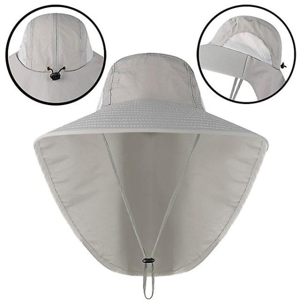 Sommer Solhat Mænd Udendørs Sport UV Beskyttelse Åndbar Solskygge Fiskerhat Vandreture Camping Fiskeri Spandhat Kasketter Light grey