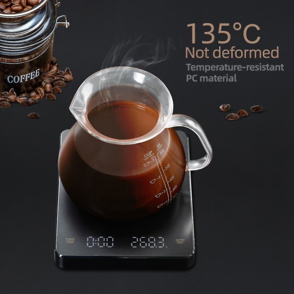 3 kg 0,1 g kaffe som veier 0,1 g kaffevekt med timer Digital kjøkkenvekt Høypresisjons LCD-vekt Husholdnings kaffevekt