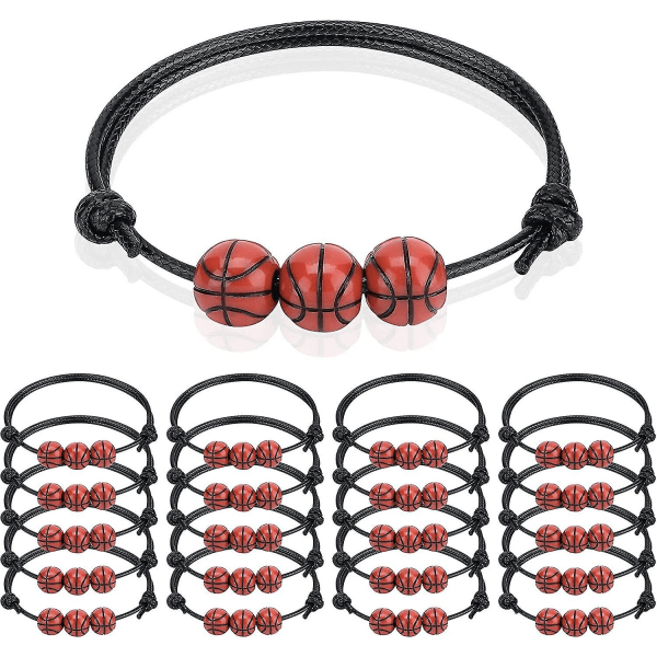 20 st Sporttema Charm Armband Fotboll Basketboll Baseboll Volleyboll Armband Justerbar Inspirerande Sportpärlor Boll Armband med Cha Black - Brown