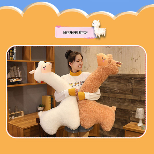 Helt Ny Llama Kroppspudde Jätte Alpaca Plysch Lång Kroppspudde Fluffig Alpaca Plyschdjur Brown 75cm