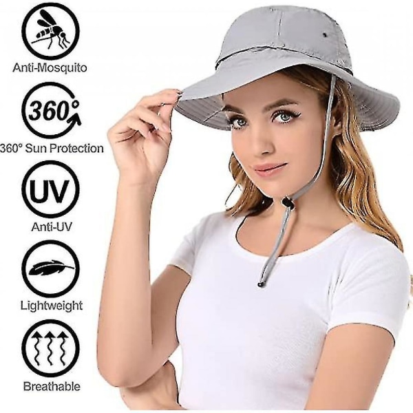 Myggenet Hat - Bug Cap Upf 50+ Solbeskyttelse med skjult net til biavl Vandring Mænd & Kvinder Yav kgD TEW Grey