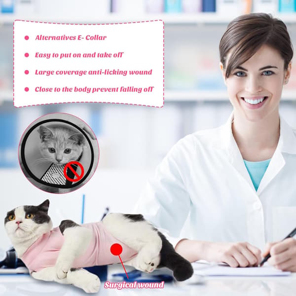 Återhämtningsdräkt för katter efter operation, Anti-slick, Rosa, M