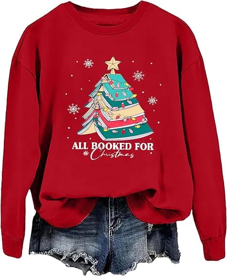 Jul-tröja för damer, söt julgransmönstrad långärmad tröja, julfest-pullover, storlek M