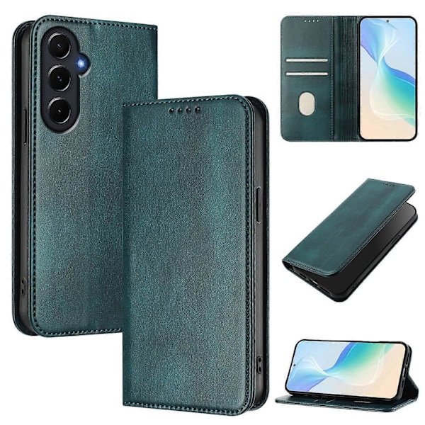 Til Samsung Galaxy A55 5G Wallet Cases Retro Tekstur RFID-Blokerende Læder Telefon Cover - Mørkegrøn Wine Red