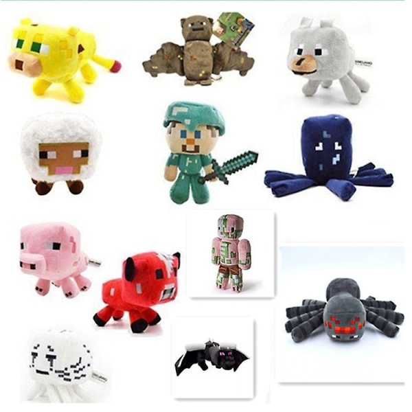 Minecraft Figur Steve Rosa Gris Tiger Cat Ender Dragon Spindel Plyschleksak Zombie Man Rag Doll[HSF] 16cm Aries 15-60cm