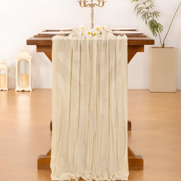 Beige osteklut bordløper, 3 meter, bohemsk