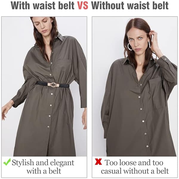 Elastisk Retro Damebelte med Metallspenne - Smalt Midjebelte - Bredt - Grått
