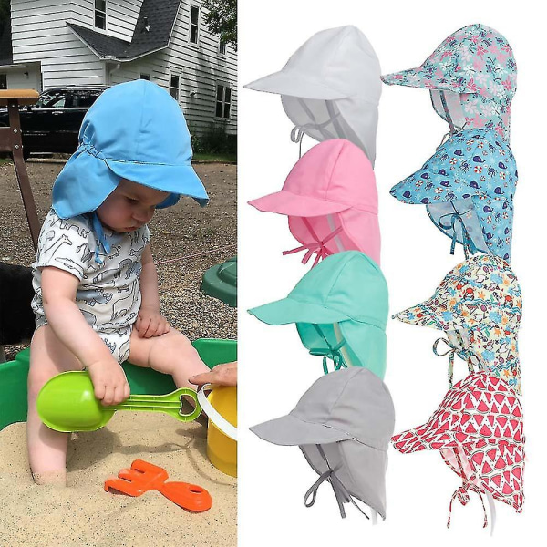 Baby Sommer Solhatt Barn Utendørs Hals Øre Deksel Anti UV Beskyttelse Strand Caps Kids Boy Girl Svømming Klaff Caps Green