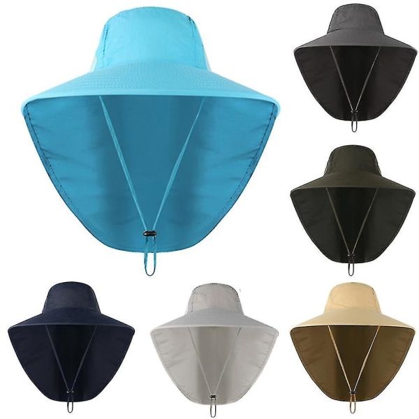 Unisex UV-skyddande keps för sommar utomhusfiske, klättring, solhatt med nackklaff Black
