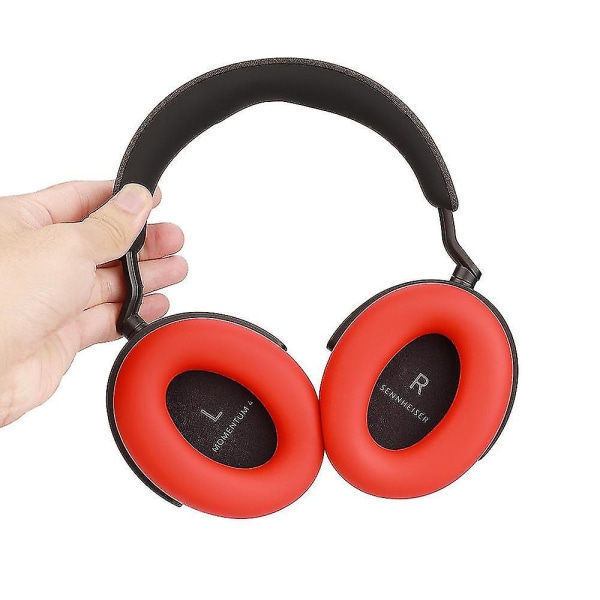 1 pari silikoni korvatyyny Sennheiser MOMENTUM 4 langattomalle Bluetooth kuulokkeelle pehmeä pehmuste-beige Red Style A