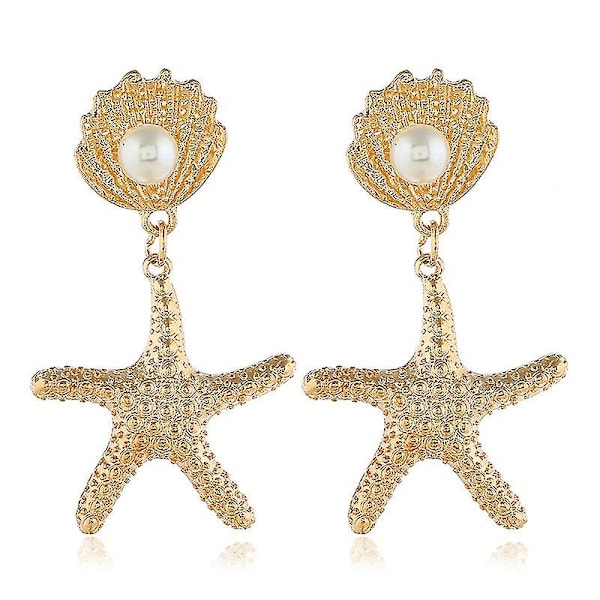 Boho Stjerneskall Øredobber Stjerne Gull Dangle Kvinner Strand Hav Sommer Smykker Gave