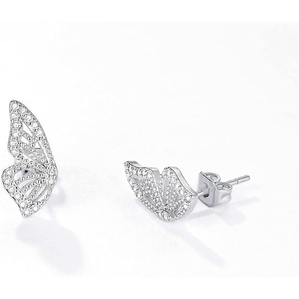 Sommerfuglving Øredobber (et par) Simulert Diamant Sølv Stud Øredobber, Tiny Butterfly Brusk Øredobber For Kvinner