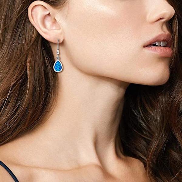 Fancime Sterling Sølv Opal Dangle Øreringe Tåreformet Krog Drop Øreringe Fødselssten Fine Smykker Til Kvinder Piger