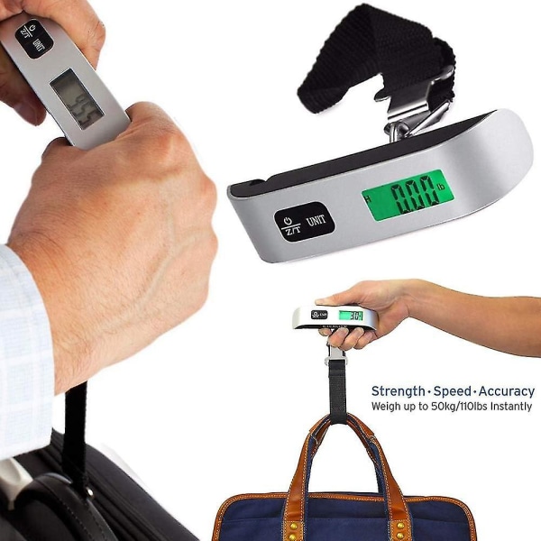 Digitaalinen LCD-matkatavaravaaka, 50 kg elektroninen riippuvaaka matkustamiseen, matkalaukku, matkatavarakärryt - mittaa kätevästi painon ja lämpötilan