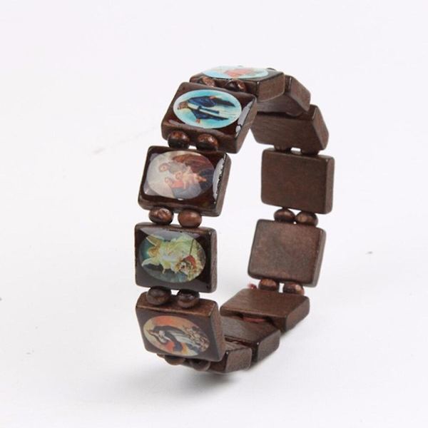 Jesus Armband Ängel Armband Maria Religion Tro Trä Stretch Katolsk Ikon Välsignelse Smycken