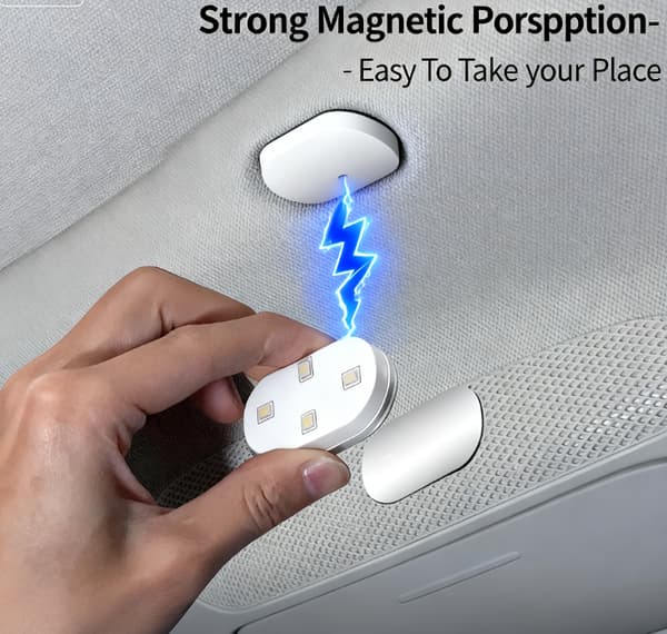 Magnetiske berøringslys for bil (4-pakning, hvit) - USB-oppladbare LED interiørlys og leselys for bil