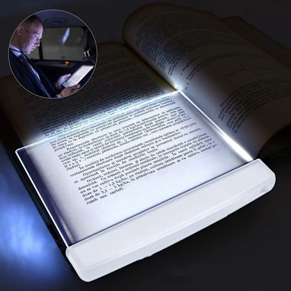 Flat boklampe for lesing i seng om natten Klar LED-bok Hel side lys Lyspanel Flat lampe White