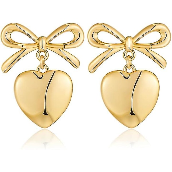 Kultaiset Heart Dangle -korvakorut naisille Ribbon Bow Dangle -korvakorut 2 Pair