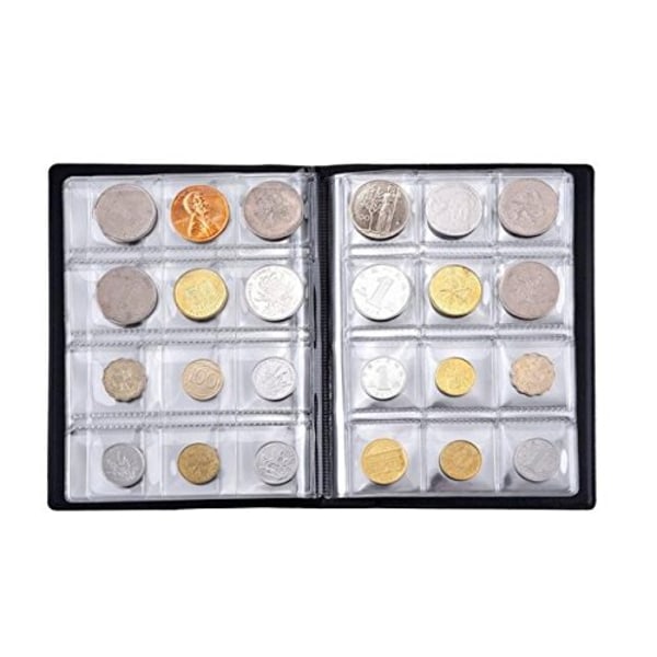 1 stk. Sort 10 sider 120 lommer møntsamling album Mindemønter Penney opbevaringsbog holder arrangør til møntsamler