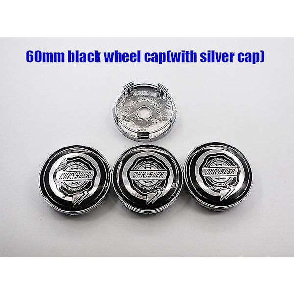 4 stk 54mm 56mm 60mm 64mm Chrysler-logo Billemblemer Hjulnav Senter Hub Cap Auto Felg Refit Merke Deksel Klistremerker Styling Tilbehør, chrysler 60 Svart