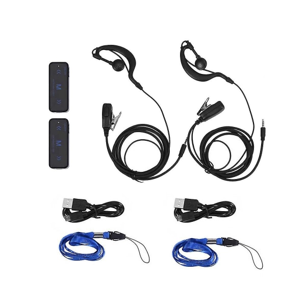 2kpl Mini Walkie Talkie 400-470mhz 2-suuntainen radio 3w ​​lähetin-vastaanotin kuuloke kuulokemikrofoni kuulokkeet USB virralla Black