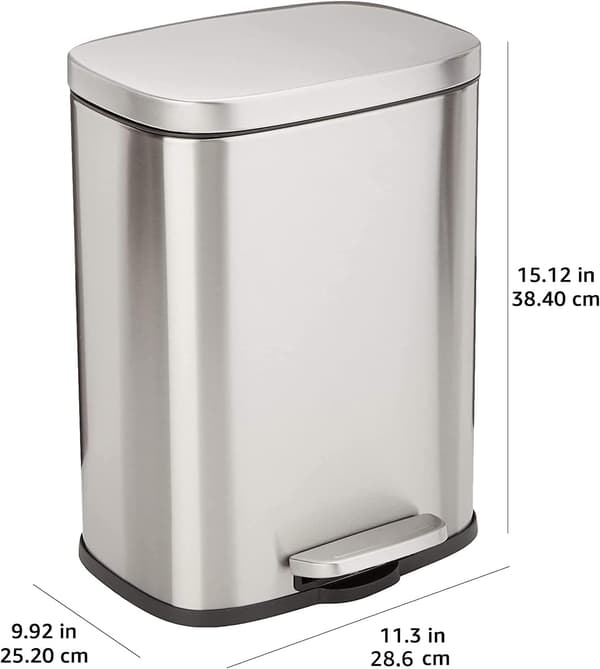 Rektangulær affaldsspand med soft close, 12L (Satin Nickel/Sølv/Sort)