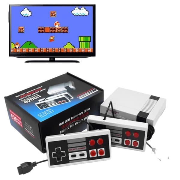 Retro videospilkonsol med 620 klassiske spil og dobbelte controllere