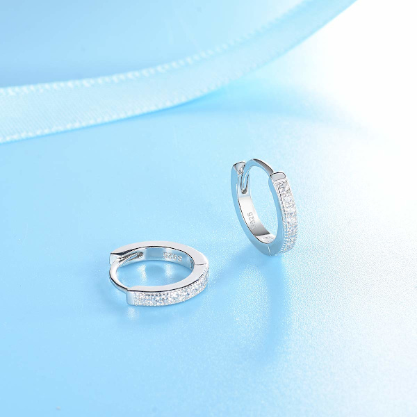 Hoop øreringe sølv dame øreringe, 925 sterling sølv hoop øreringe med AAA zirkonia, diameter 13mm Små søvn hoop øreringe