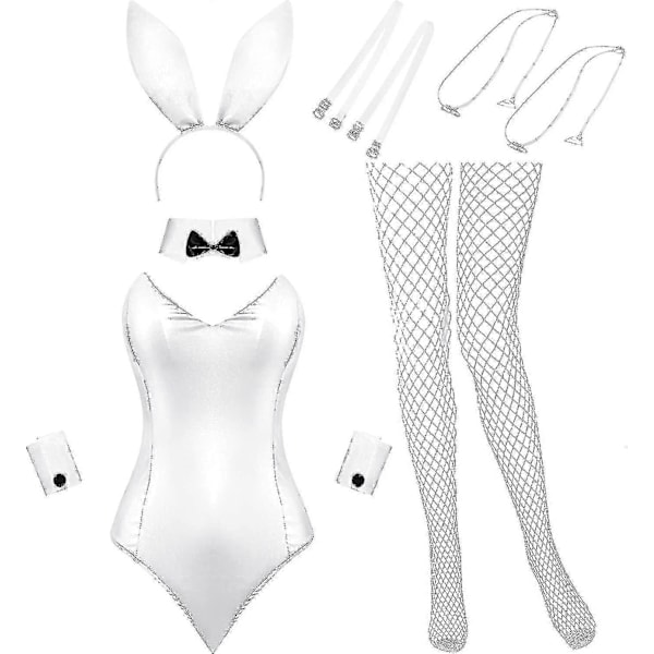 Kanin Kostume Kvinder Lingeri Og Hale Bodysuit Rollespil Kanin Outfit Sæt Til Halloween Jul Kostume Z White XL