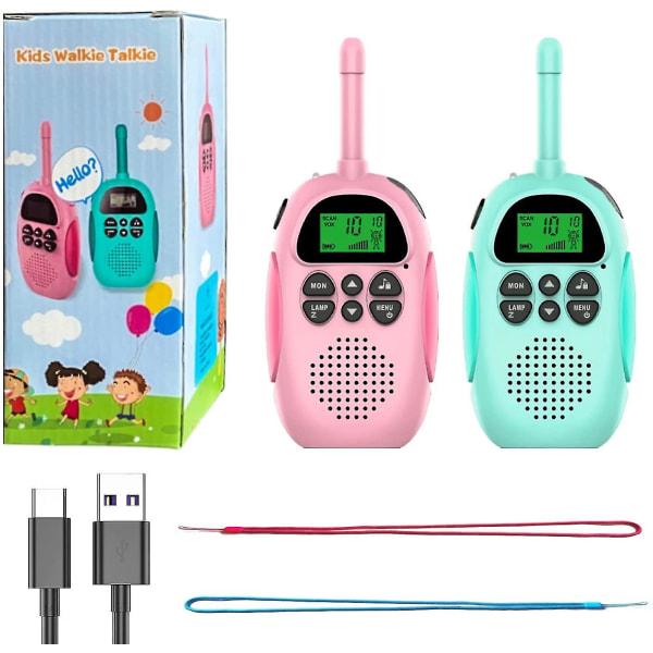 Radiopuhelimet lapsille Ladattava 1500mah pitkän kantaman radiopuhelin pojille tytöille, 22 kanavaa 2-suuntainen radio ja LCD-näyttö, lelulahja 2 P