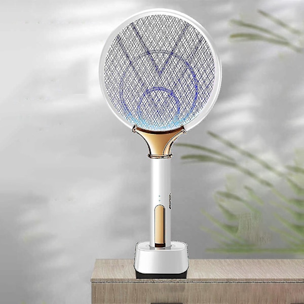 Elektrisk fluesmekker, elektrisk zapper, myggfellelampe & racket, myggdreper fluesmekker med lilla lyslokker for hjemmet innendørs utendørs - q34 White