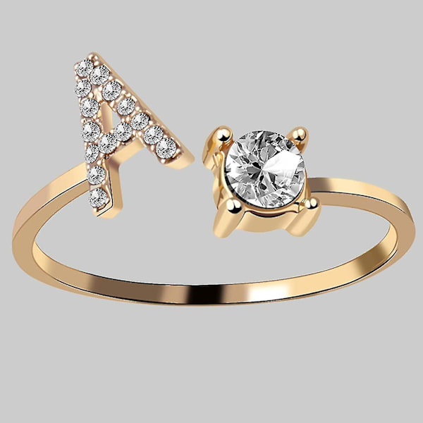 26-bokstävers guldringar med zirkon och strass justerbar robusthet - Perfekt present till kvinnor Gold-Z