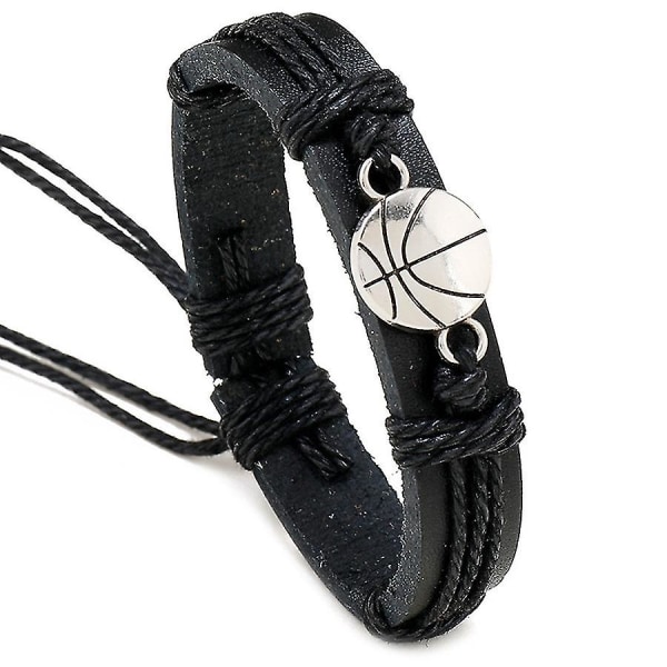 Enkel Handvävd Svart Läderarmband För Män Hand Rostfritt Stål Basketboll Armband Mode Justerbar Punk Kvinnor Smycken  Y Basketball Adjustable