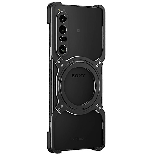Sony Xperia 1 IV 5G Jalustakotelo Metallipuskuri Magneettinen Puhelinkuori - Musta Hopea Silver Silver