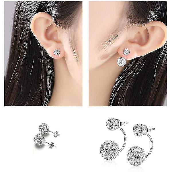 Shamballa Style Øreringe Dobbeltside Ørering Mode Mærke Smykker 925 Sterling Sølv Øreringe Krystalbold Dame Dobbelt Stud Øreringe Discobold På S