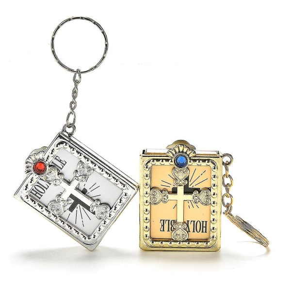 1st Mini Bible Keychain Engelska Bibelns religiösa Kristen Jesus cover Shytmv silver