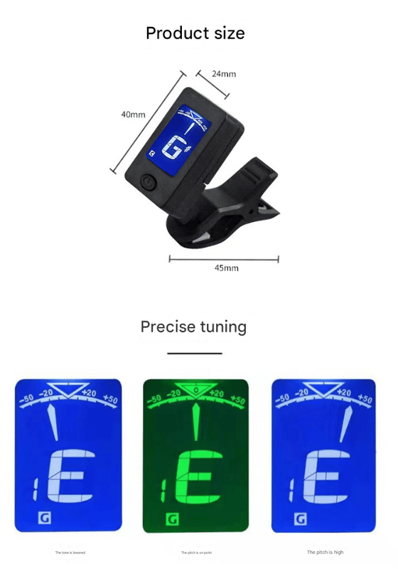 Clip-on guitarstemmer til alle instrumenter, LCD-display