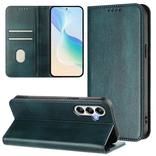 Plånboksfodral för Samsung Galaxy A35 5G Retro Textur RFID-blockerande Läder Telefonskal - Mörkgrön Wine Red