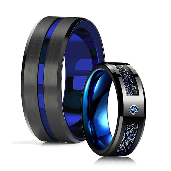 2024 ny modell Fashion 8mm Svart Tungsten Bröllop Keltisk Drake Ringar Inlagd Blå Zirkon Rostfritt Stål Ringar för Män Blå Kolfiber Ring Style 19 7