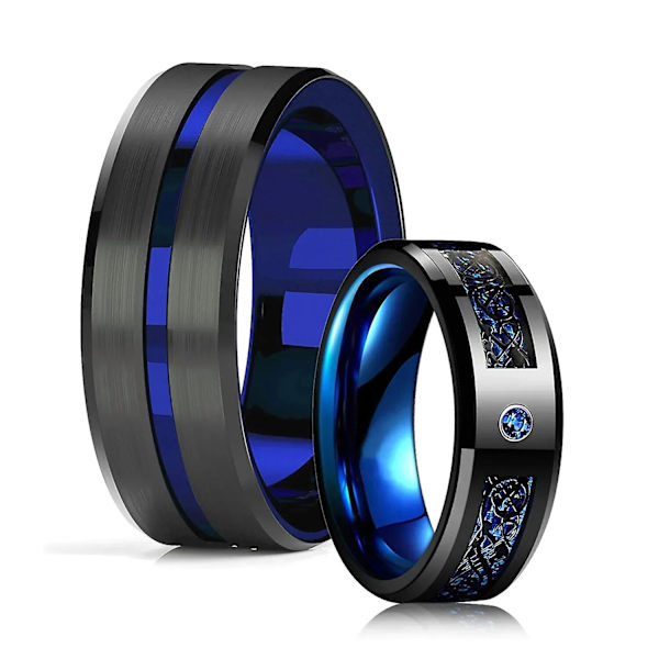 2024 nya modell Fashion 8mm Svart Tungsten Bröllop Keltisk Drake Ringar Inlagd Blå Zirkon Rostfritt Stål Ringar för Män Blå Kolfiber Ring Style 18 6